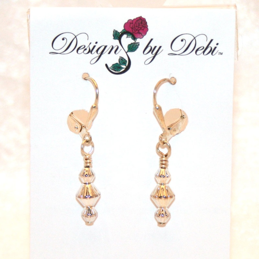 3/$25 Silver Stacked Bicone Leverback Earrings